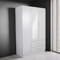 Free Standing Wardrobe with Mirrored Door in Black/White with 2 Drawers - Sunbury